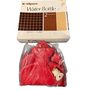 Vintage Walgreens Red Rubber Water Bottle 2 Qt Hot Cold Therapy Made in USA Box
